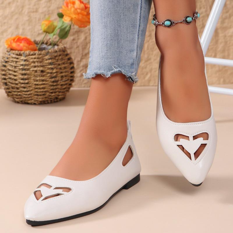 Women's Shoes 2024 Fashionable Pointed Toe Shallow Mouth Solid Color Low Heel Hollow Breathable Slip-on Women's Flat Shoes