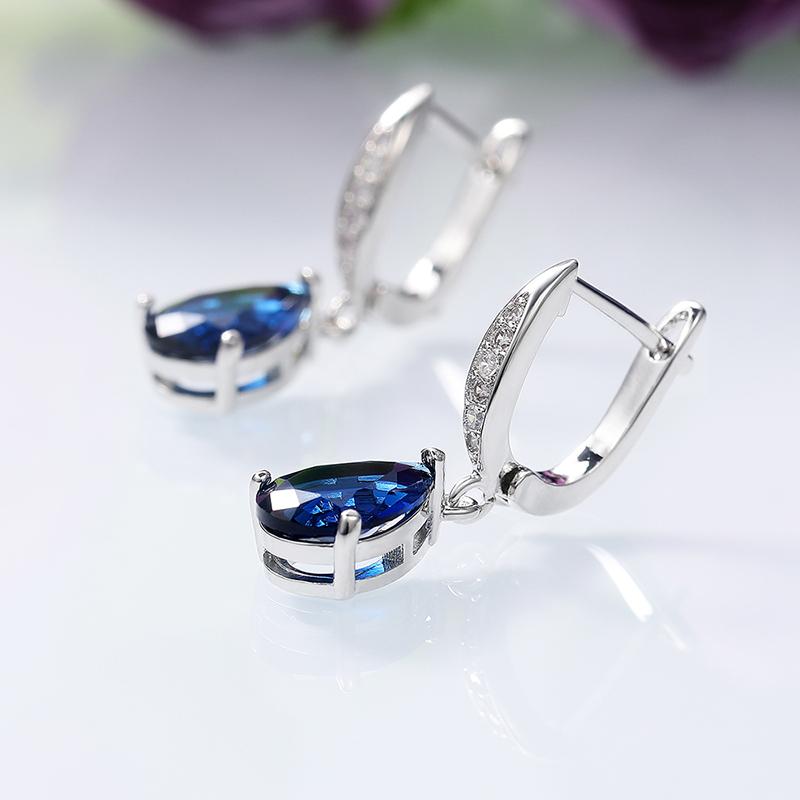 BELLA BOX Women Drop Earrings Fashion Jewelry Blue CZ Lady Dangle Earring For Party Wedding Anniversary Love Gifts
