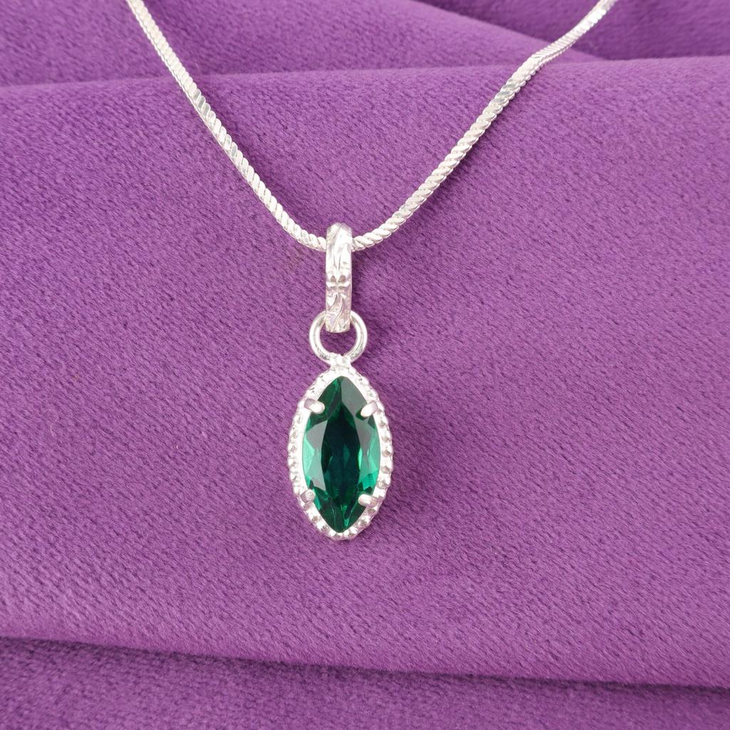 Green Emerald Stone 925 Sterling Silver Birthday Gift Wedding Pendant Jewelry PP-59-9
