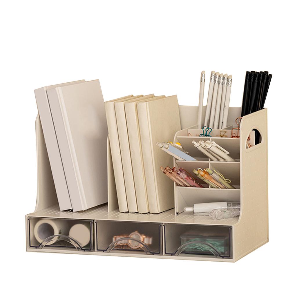 Desktop Bookshelf Multifunctional Dust Proof Space Saving Plastic with Drawer Desktop Book