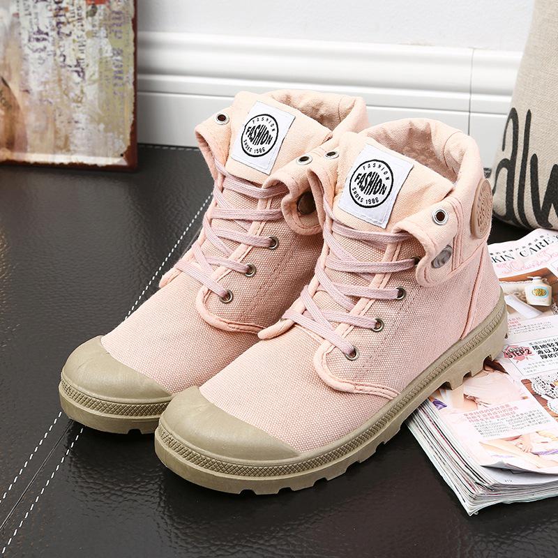 Women Mid Cut Canvas Boots Size 35-41 Outdoor Military Style Boots Workwear Shoes Trendy Couple's Sneakers Flat Bottom