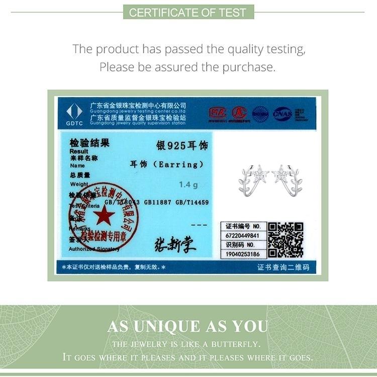 Bisaer 925 Sterling Silver Cubic Zirconia Flower & Leaf Earrings for Women Gift Fashion Jewelry