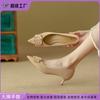 Yuanlitong Autumn New High Heels Women's High-end Leather Women's Shoes Pointed Temperament Single Shoes Women's Wear Is Not Tired
