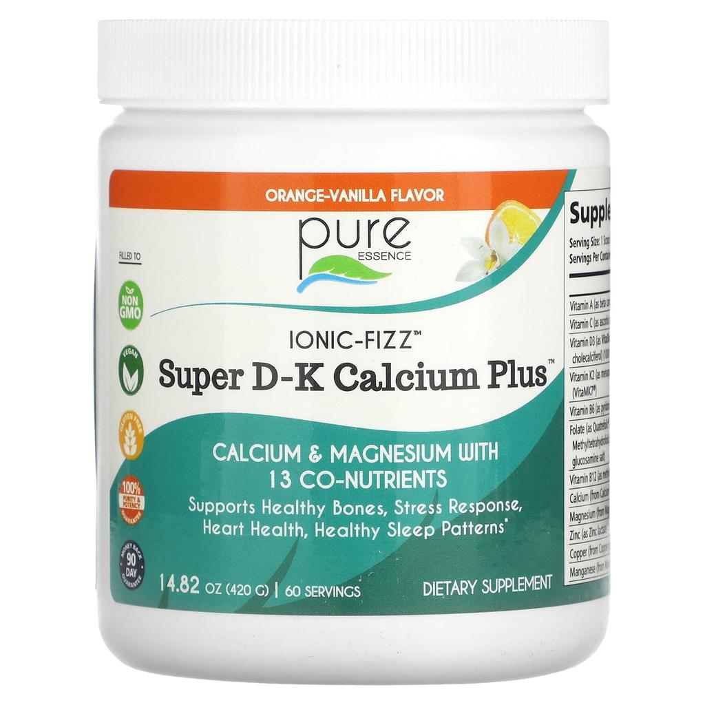 Pure Essence Ionic-Fizz Super D-K Calcium Plus, Orange Vanilla, 14.82 Oz (420 G)