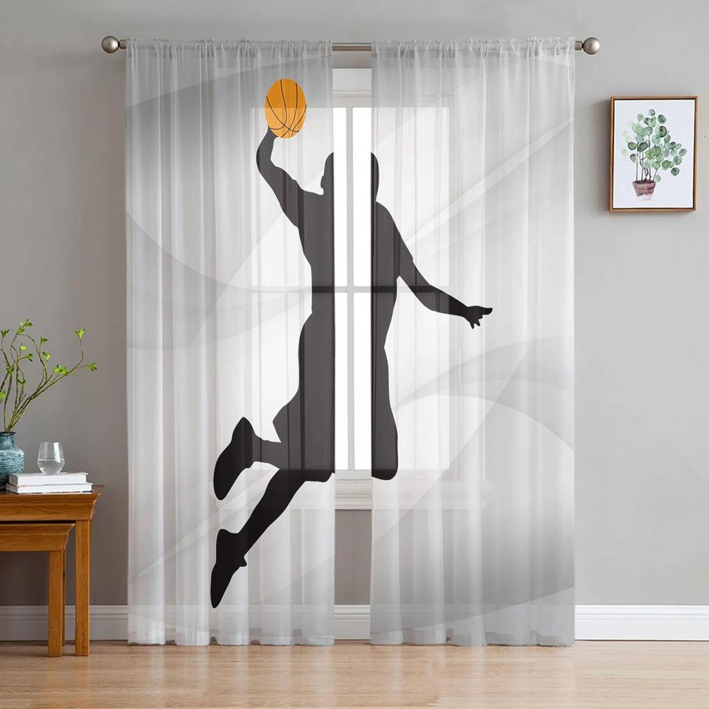 Comic Cartoon Basketball Sheer Curtain for Bedroom Tulle Voile Curtain for Kitchen Living Room Decor Window Treatment