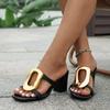 Fashion Women's Shoes 2025 Brand Open Toe Women's Slippers Fashion Metal Decoration Dress Slippers Women Summer Plus Size High Heels