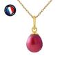Pendant - - Genuine Freshwater Cultured Pearl 7-8 Mm Red - Yellow Gold - 42 Cm Chain
