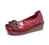 2024 Ethnic Style Cowhide Wedge Heels: Comfortable, Non-Slip, Floral Casual Shoes