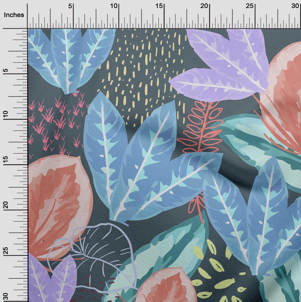oneOone Cotton Flex Dark Teal Blue Fabric Tropical Leaves Quilting Supplies Print Sewing Fabric By The Yard 40 Inch