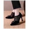Square Buckle Rhinestone Mesh Yarn High Heel Single Shoes Women's Spring and Summer Soft Leather Hollow Mesh Boots Breathable Bag Head