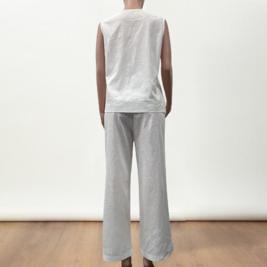 2 Pcs/Set Women Vest Pants Set Round Neck Sleeveless Loose Solid Color Top Wide Leg Pants Casual Homewear Two-piece Sports Top Trousers Set