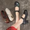 Ethnic Women's Shoes Chunky Heel Single Shoes Head Cowhide Soft Bottom Leather Shoes