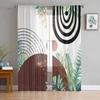 Boho Abstract Leaves Plants Tulle Curtains For Living Room Sheer Curtain For Bedroom Kitchen Blinds Voile Curtains