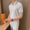 Men's Korean Striped Knit Polo: Trendy Concave-Convex Pattern, Half-Zip, Short-Sleeve, Simple Summer Style