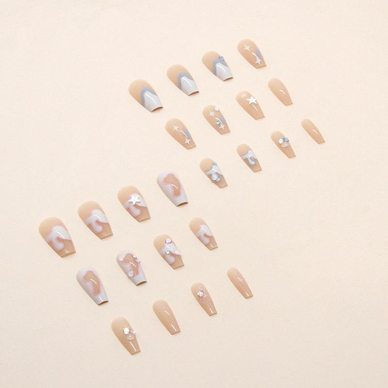 24 Pieces Sweet, Cool and Elegant Double-color Manicure, Medium and Long Diamond Wearing Armor, Flash Ins Wind Fake Nails