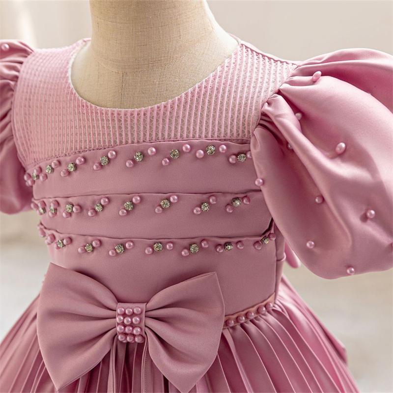 Baby Party Dresses for Girls 2024 Summer Vintage Court Ceremony Birthday Party Ball Gown Puff Sleeve Toddler Kids Princess Dress