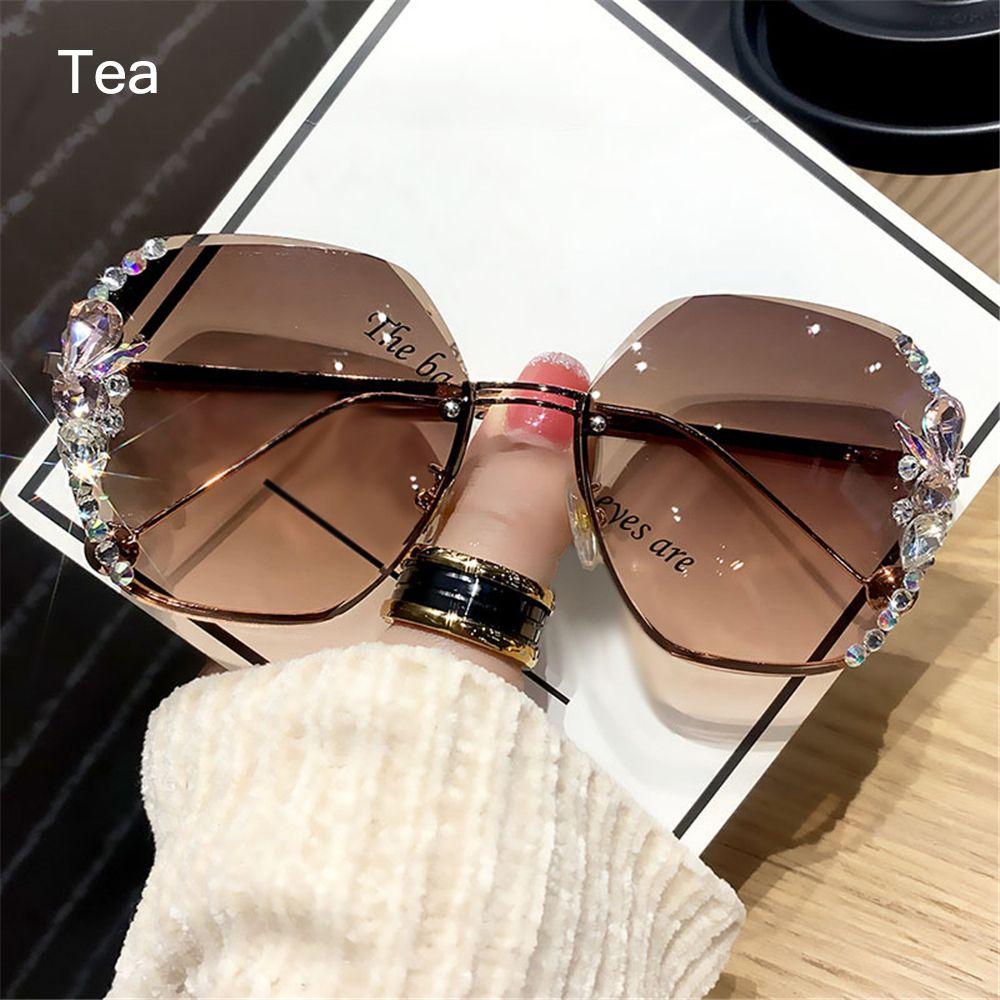 New Fashion Cutting Lens UV400 Rimless Sunglasses Gradient Rhinestone Sunglasses Women Sun Glasses