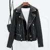 Women Jacket Faux Leather Smooth Surface Turn-down Collar Zip-up Zipper Decor Long Sleeves Motorcycle Coat Travel Outerwear