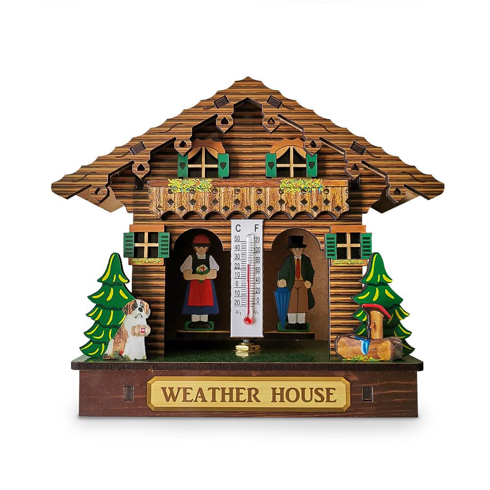 Creative Wooden House Barometer Thermometer,Wall Mounted Weather Hygrometer Home
