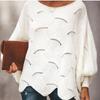 Women's Solid Color Round Neck Loose Large Size Thin Cutout Long-Sleeved Sweater Top
