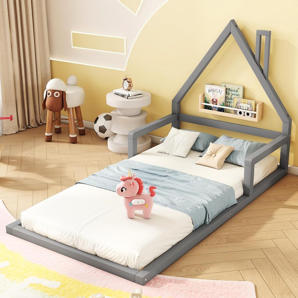 Children's Bed 90x200cm, Slatted Frame, Pine wood+MDF, House Shape, Minimalist Styling, Adult/youth, Without Mattress