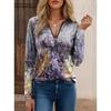 Spring Autumn Street Trendy Loose Fit Floral Printed T Shirts Zipper Large Size Cotton Blends Long Sleeve Women's T-shirt