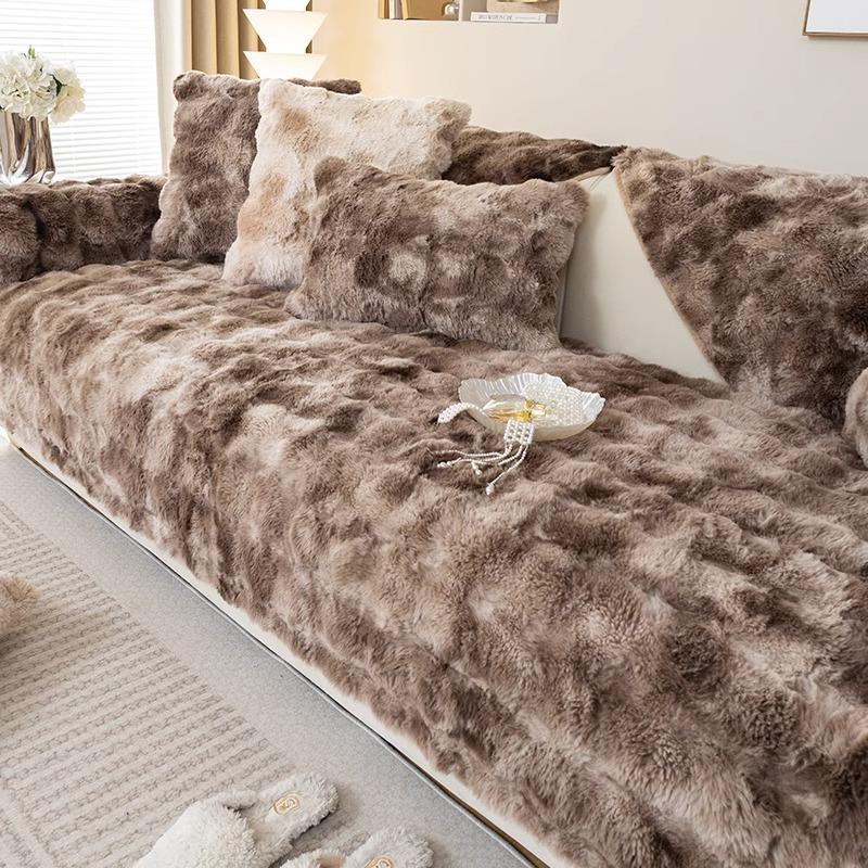 Thicken Rabbit Plush Sofa Towel Warm Winter Corner Sofa Cover Non-slip Couch Slipcovers Sofas Towel for Living Room Modern Decor