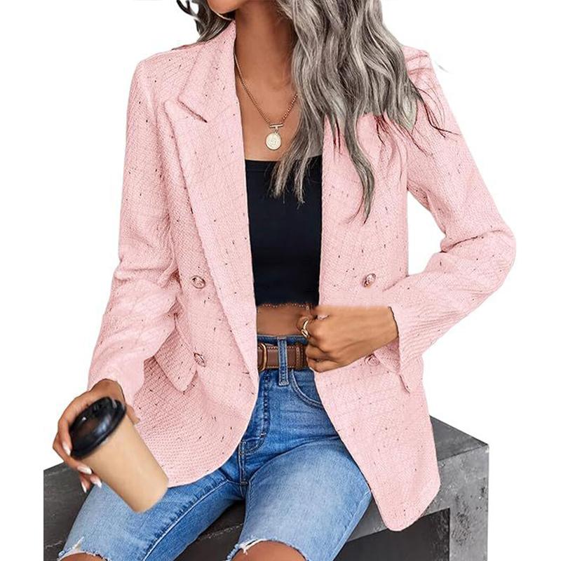 Tweed Women's Blazer Lapel Thin Coat Fashion Casual Top Commuter Single Breasted Long Sleeved Thin Jacket Spring and Autumn