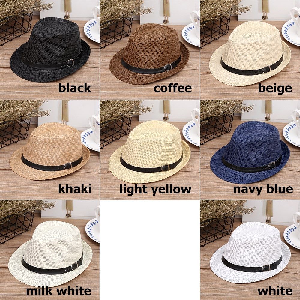 Fashion Beach Summer Unisex Cowboy Fedora Hat Sun Hat Straw Panama Cap Jazz Hat