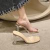 2025 New Summer Transparent Sandals Women's Medium Heel Thick Heel Crystal High Heels Fairy Style Word with Cool Slippers