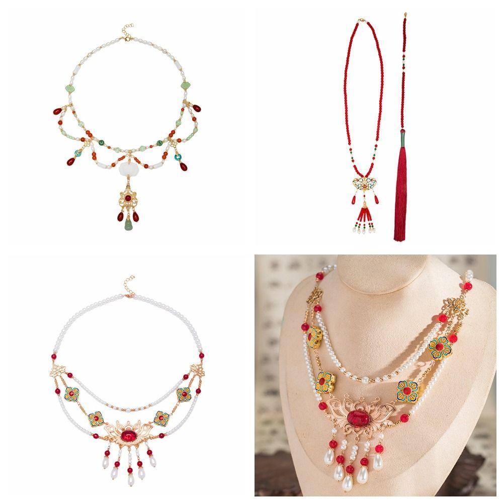 Tang Ming Song Dynasty Hanfu Ruyi Pendant Pearl Long Tassel Necklace Chinese Style Necklace Hanfu