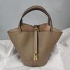 High-End Genuine Cowhide Leather Bucket Handbag