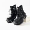 New Punk Women Platform Ankle Boots Female's Rock Round Toe Lace Up Fashion Retro Chunky Shoes Metal Decor Short Boots