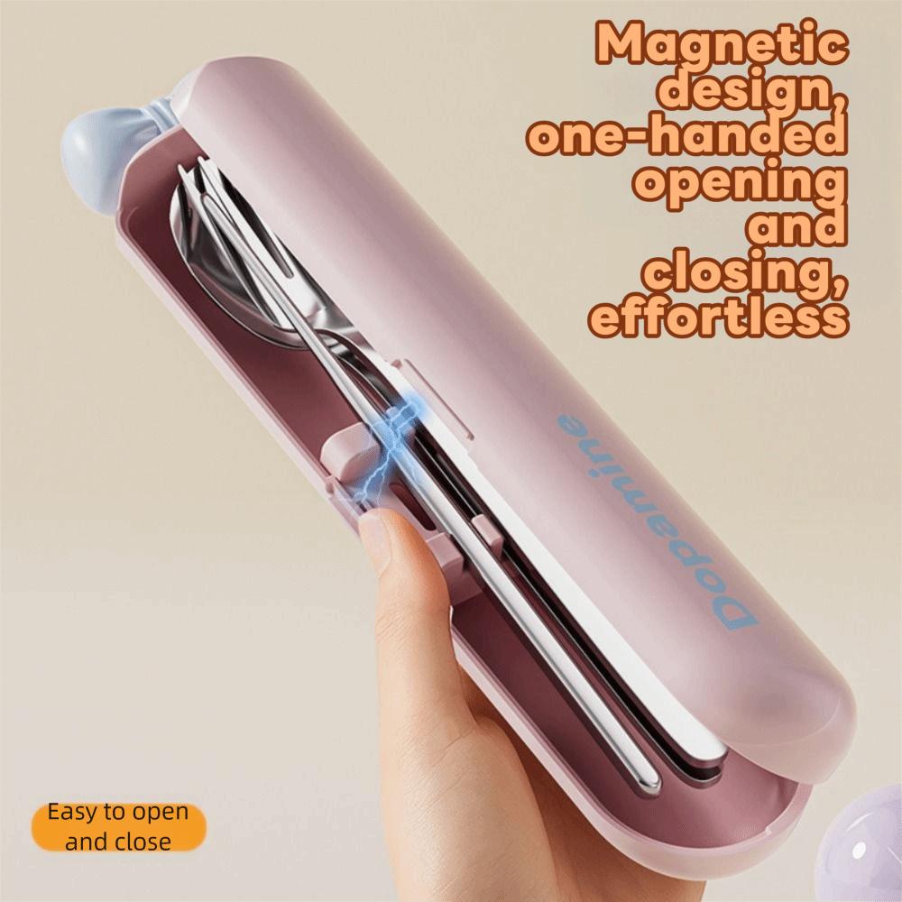 Built-in Silent Slot Student Flatware Set Magnetic Design Fork Spoon Chopsticks Set  Camping