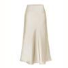 Elegant Temperament, High-quality Acetate Satin Elastic High-waist Split Mid-length Skirt
