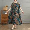 2025 Summer New Plus Size Vintage Dress Women Casual Long Dress Loose Basic Floral Printing Dress