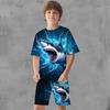 Summer Round Neck 3D Shark Pattern Printed Set Fashionable and Casual Short Sleeved Shorts Children's Boy Clothing Sets