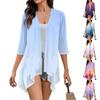 Women's Gradient Print Irregular Three-quarter Sleeve Cardigan With Pocket Jacket
