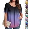 Plus Size Women's Casual Round Neck Pleated Short Sleeve Solid Color Top