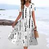 Women's Summer Casual Fashion Print Pocket Short Sleeve V-Neck Swing Dress