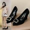 Shallow Pointed Toe Women Shoes Wedges Suede High Heels Fashion Shoes  Trend Designer Dress Party Winter Femme