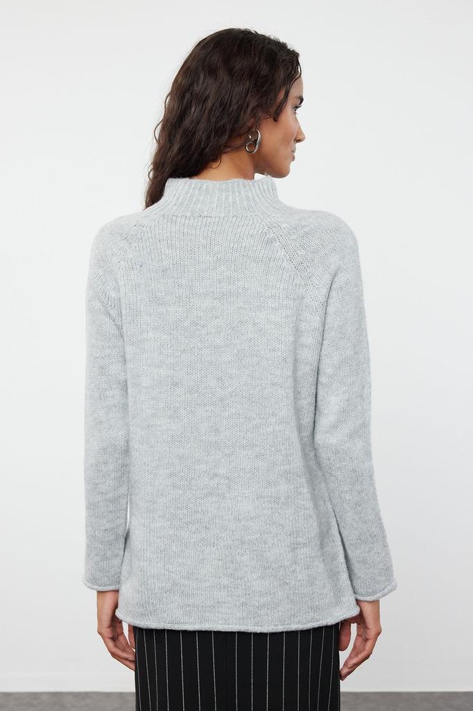 Women's Fashion Stylish Sweater Green Soft Textured Stand-Up Collar Seamless Knitwear Sweater