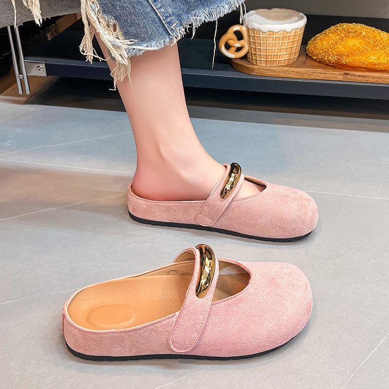 2025 Spring and Summer French Niche Retro Bag Head Wearing Half Slippers Temperament with Skirt Mary Jane Evening Shoes