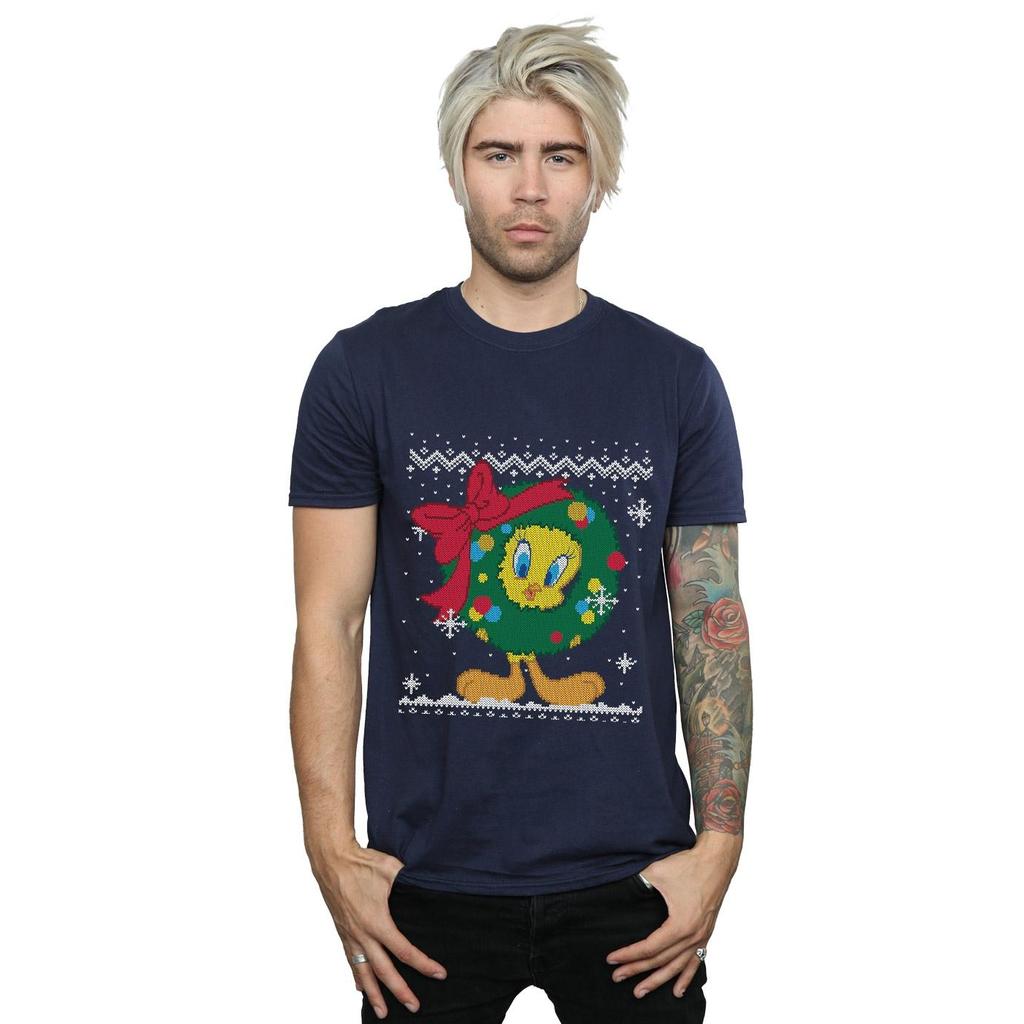 Looney Tunes Mens Tweety Pie Christmas Fair Isle T-Shirt