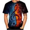 Fashion New Music Note 3D Printing Mens T-shirt Cool Men's Street Top Popular Elements Plus Size Round Neck Short Sleeve