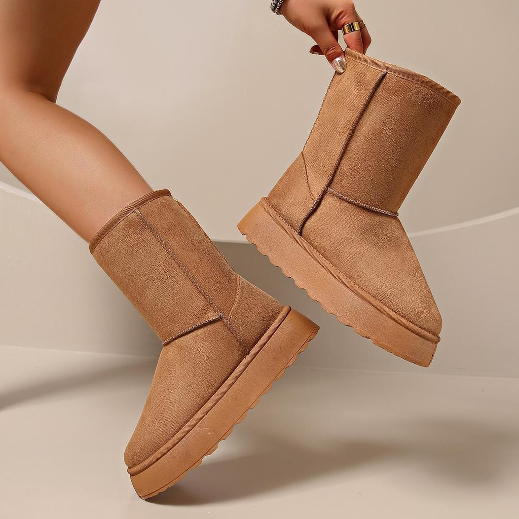 Fashion Winter Women's Boots Round Toe Low Heel Shoes for Women Slip-on Platform Mid-calf Snow Boots Outdoor Solid Color Keep Warm Shoes