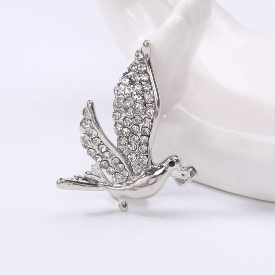 Carrier Pigeon Brooch Sparkling Rhinestone Decor Anti-rust Alloy Lightweight Bird Animal Formal Coat Suit Collar Decoration Jewelry Lady Clothes
