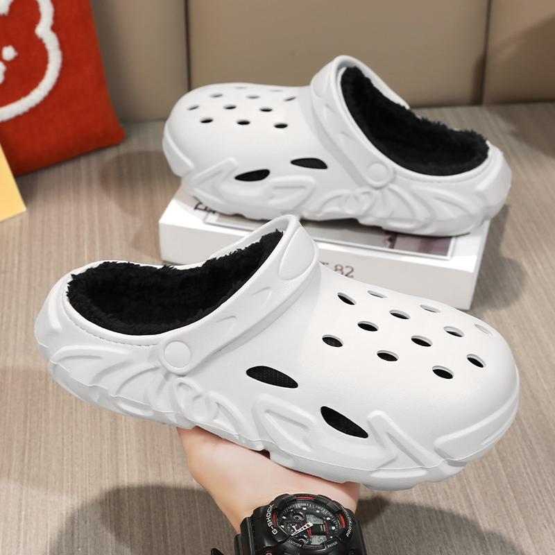 Fashion Winter Warm Home Slippers Men Waterproof Fur Clogs Slippers Garden Slippers Fuzzy Plush Slippers Bedroom Shoe For Indoor Outdoor