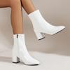 White Ankle Boots for Women Side Zipper Stretch Middle Heel Large Size Short Boot Fashion Pointed Shoes Botas De Mujer