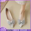 Pointed Single Shoes Women's Flat Bottom New Shallow Mouth One Pedal Rhinestone Women